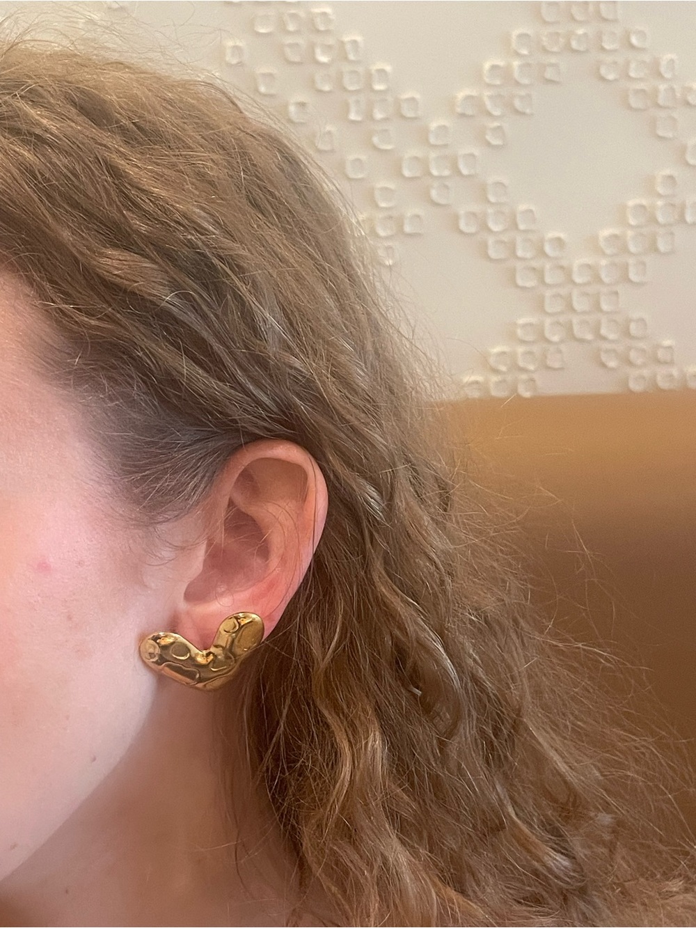 Gold Sculpted Heart Stud Earrings - Women Jewelry